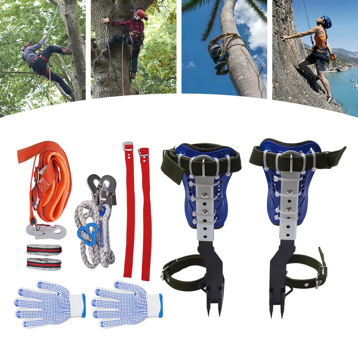 Tree Climbing Spike Set Adjustable Pole Climbing Gear Kit with Safety Belt & Straps