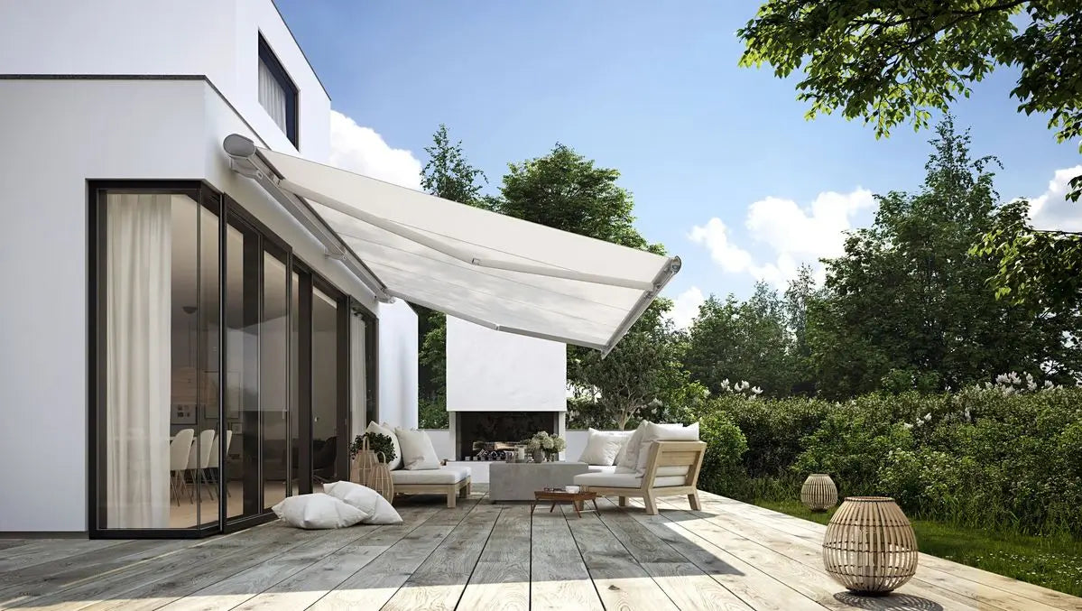 Outdoor Patio Sun Shades Electric Awnings Retractable Canvas Full Box Awning Foldable Arm Polyester Fabric for Restaurants Cafes