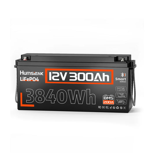 Humsienk 12V 300Ah LiFePO4 Lithium Battery Packs With Bluetooth 100A BMS Rechargeable For RV Golf Cart Camping Fishing Boats