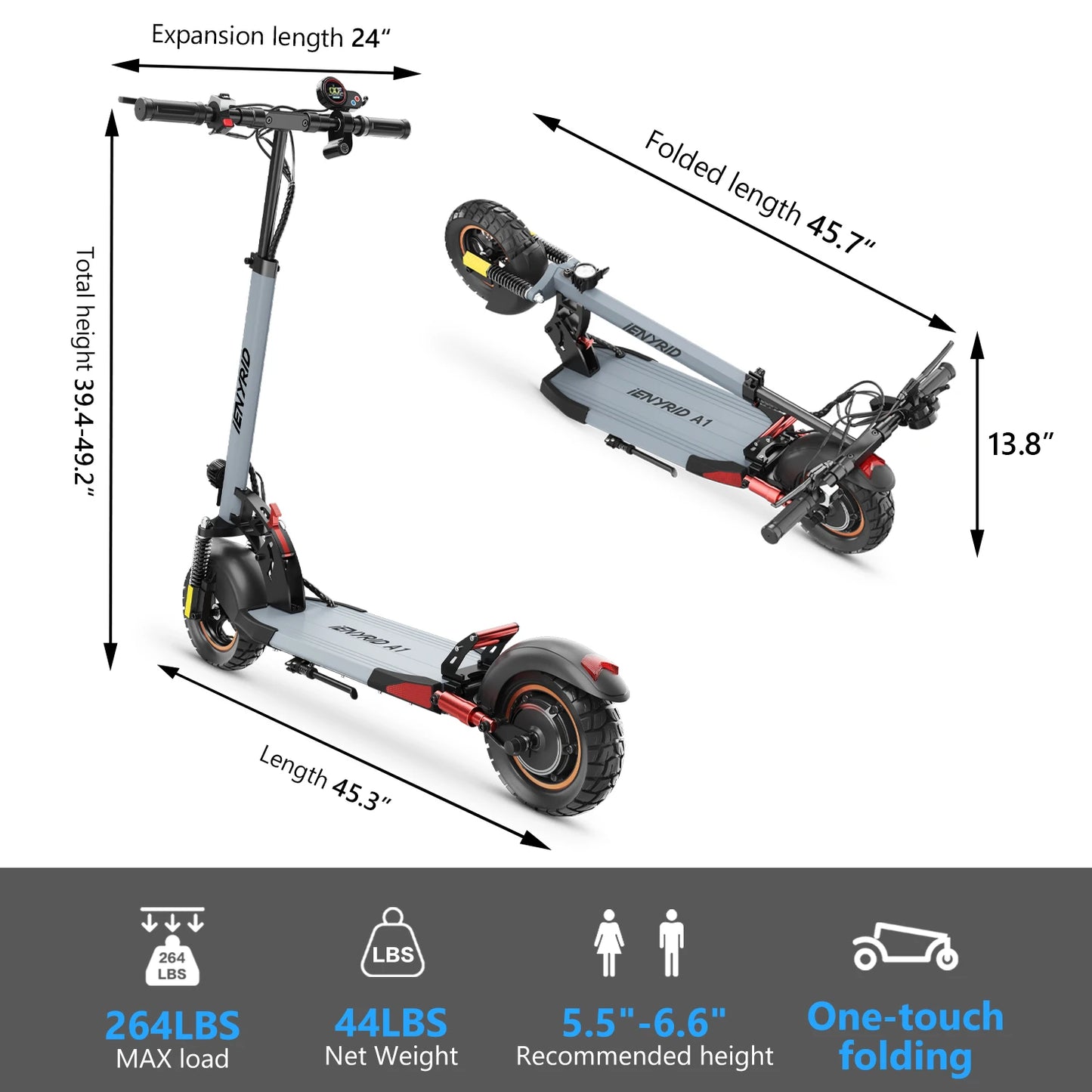 IENYRID iE-A1 Foldable Electric Scooter Peak 800W Motor 48V/12.5 AH E-Scooter Max Speed 45KM Per Hour Max Range 20-30KM Scooter