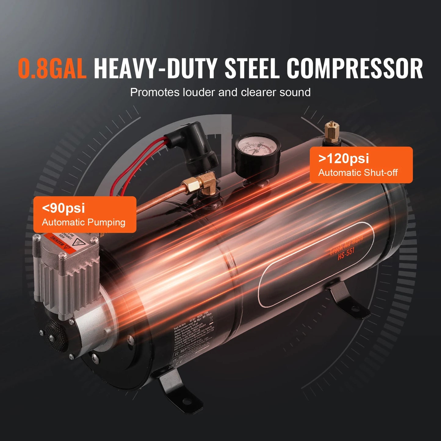 SucceBuy Train Horns Kit 4 Trumpet Air Horn Kit 150dB Train Horns 12V 120psi Air Compressor  for Car Truck Train Van Boat Pickup