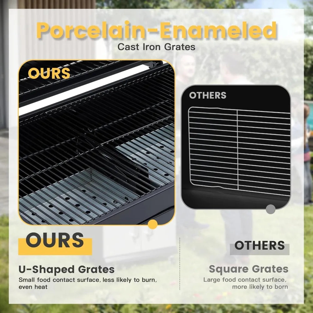 Extra Large Charcoal Grill with 589 Sq. In. Cooking Area and Foldable Side Table, Outdoor Barbecue Grill with a Liftable Charco