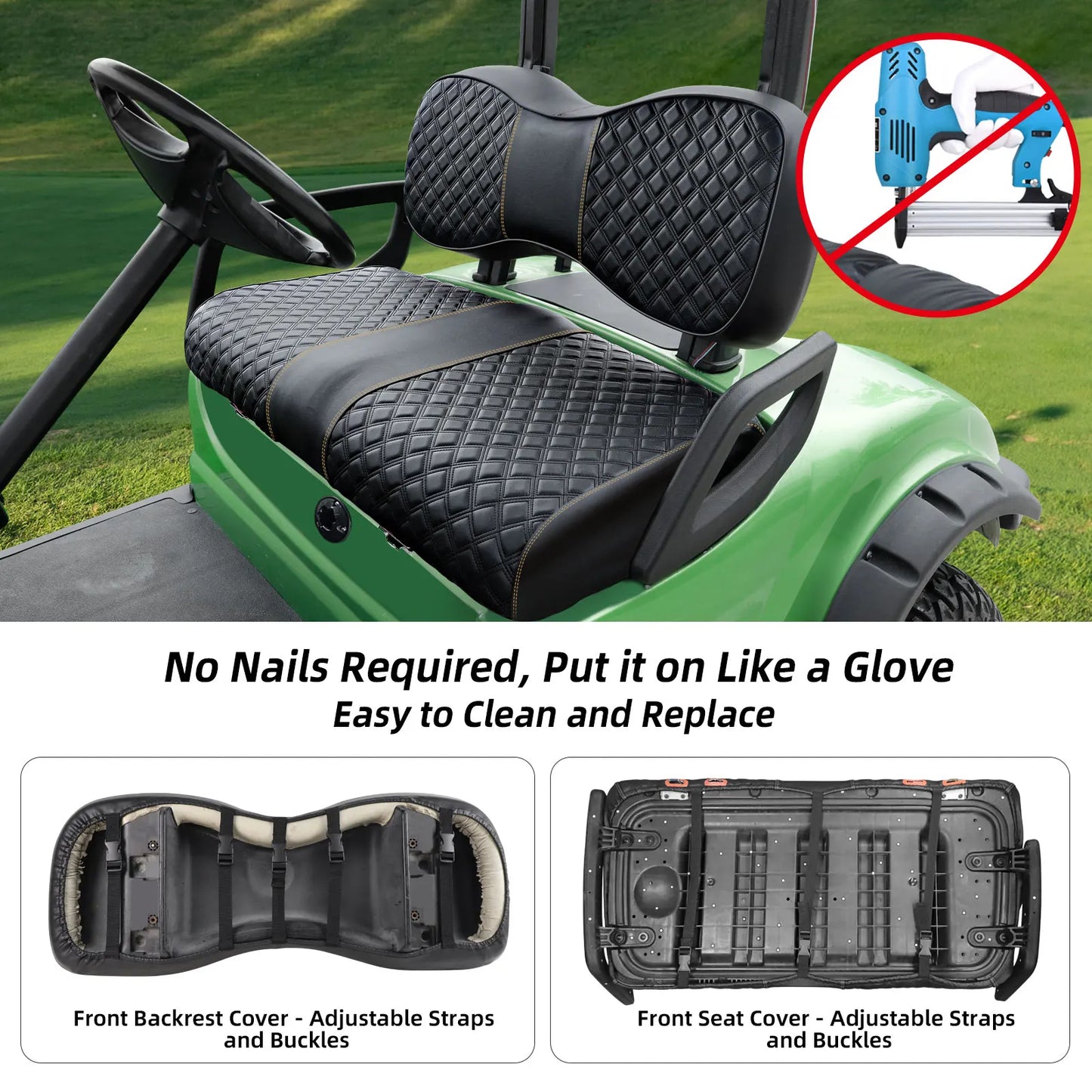 Roykaw Golf Cart Seat Covers Kit Compatible with Yamaha Drive/Drive2 OEM Ordinary Seat Cushion, Vinyl Material/Easy to Clean