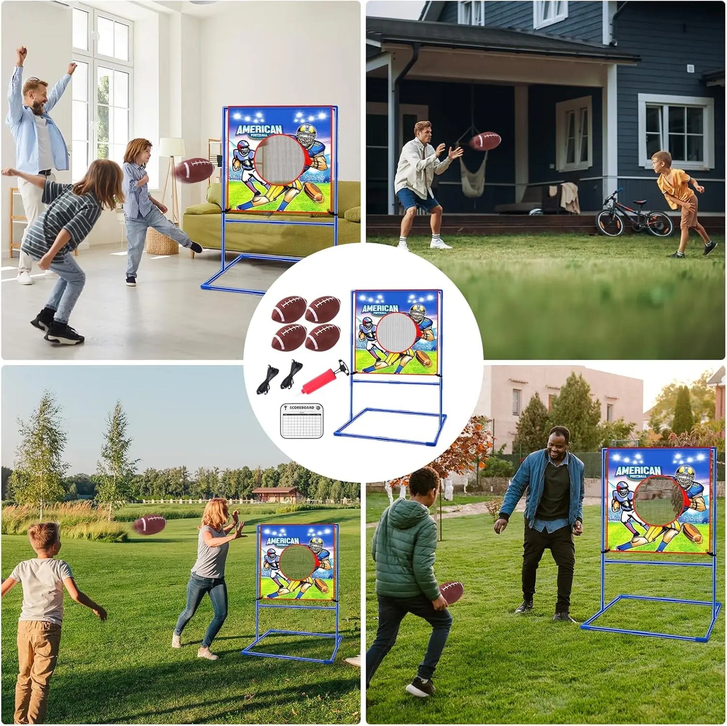 VATOS Rugby US Football Toss Target Games with 4 Inflatable Footballs Indoor Outdoor Sport Toy for Kids Passing Targets Game