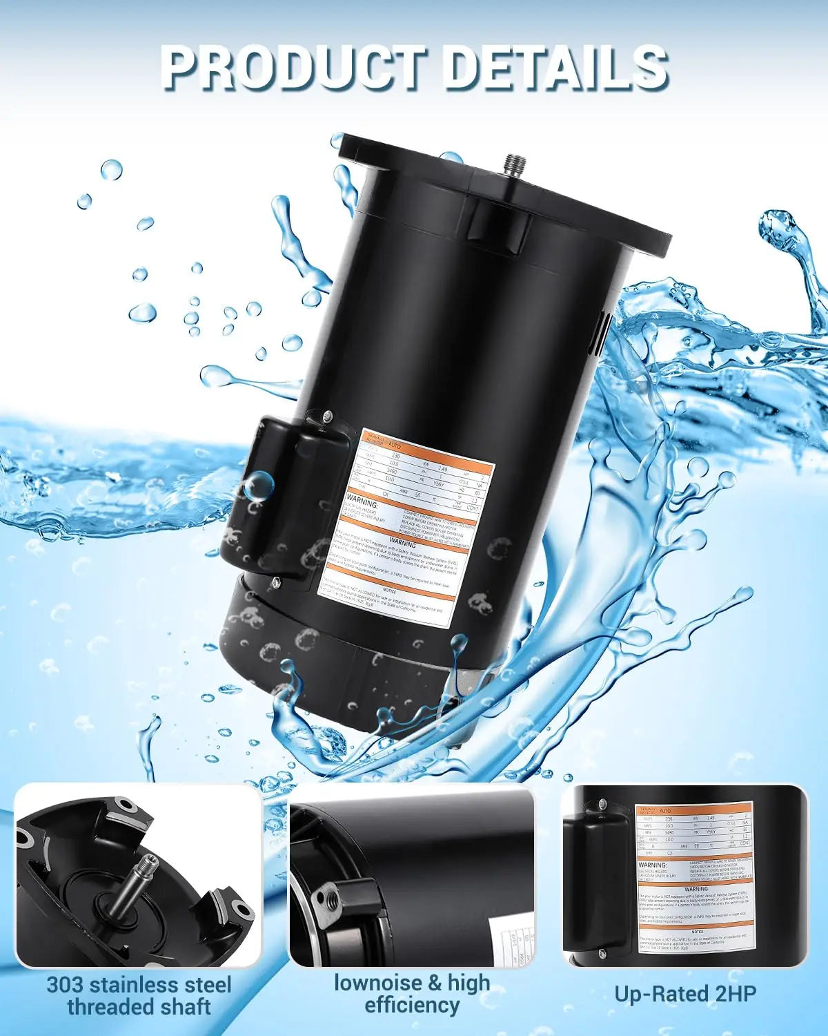 B2855 2 HP Pool Pump Motor & Seal Kit, Up-Rated 56Y Frame, Compatible With Century/Smith Pool Pump Motors, 3450RPM