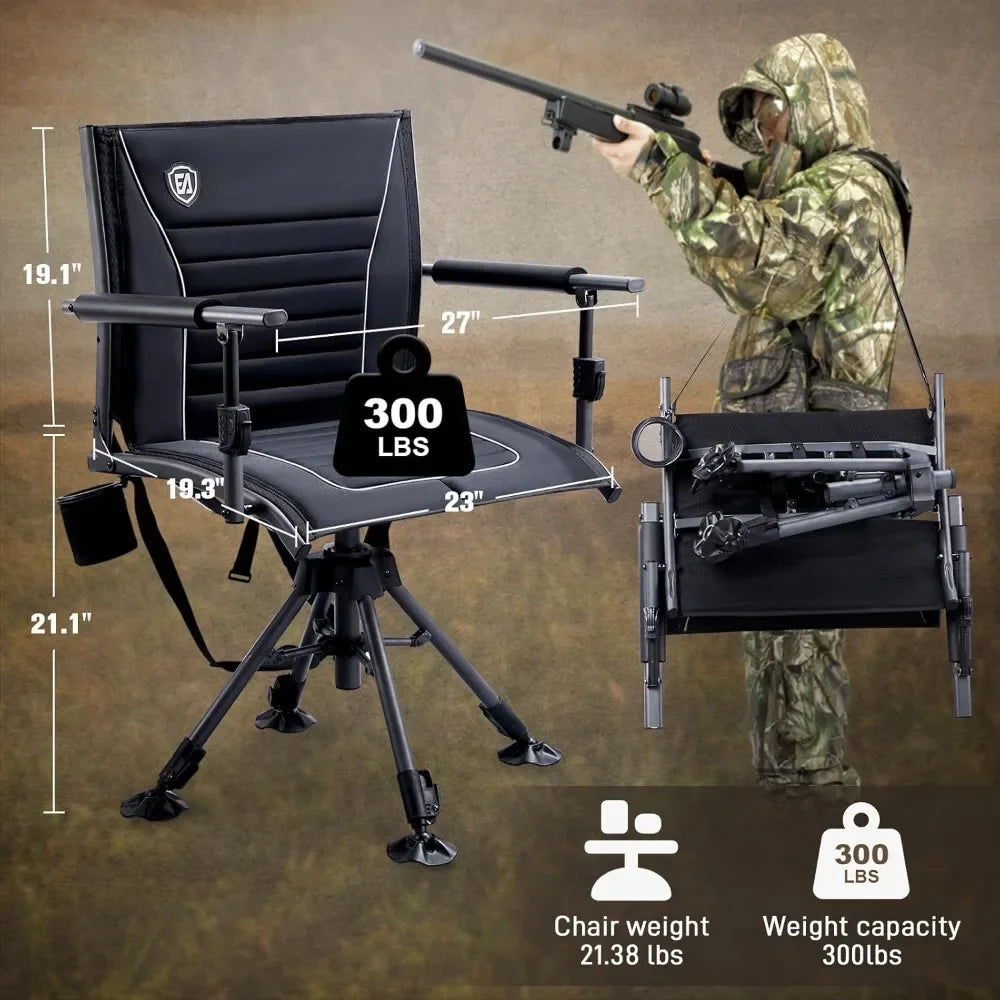 Customizable 360° Silent Swivel Hunting Chair for Blinds, Adjustable Folding Hunting Seats for Outdoor Activities, Fishing, Supp