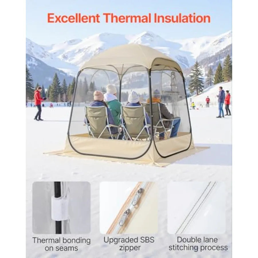 Pop up Sports Tent, Clear Bubble Tent for 2-4 Person, Waterproof Outdoor Pod with Floor Mat & Top Cover, Garden Dome Tents Campi