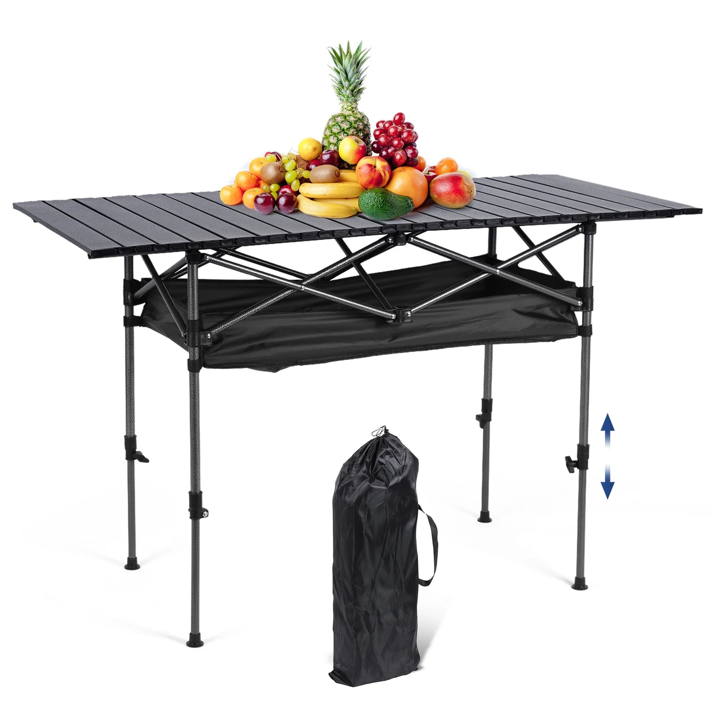 Outdoor Folding Table Lightweight Camping Lifting Table Adjustable Roll-Up Rectangular Table for Picnic Camping Trip Beach BBQ