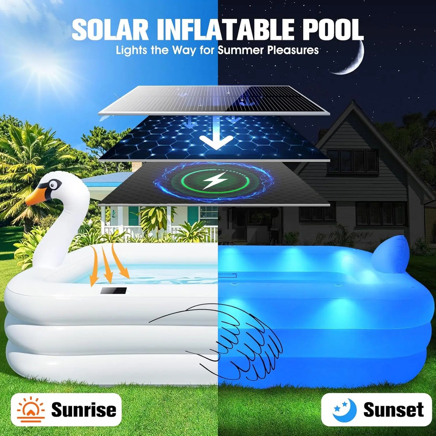 Blow Up Pools For Adults, Solar Swan Inflatable Pool With Lights, Inflatable Swimming Pool For Adults, Large Blow Up Pool For Ki
