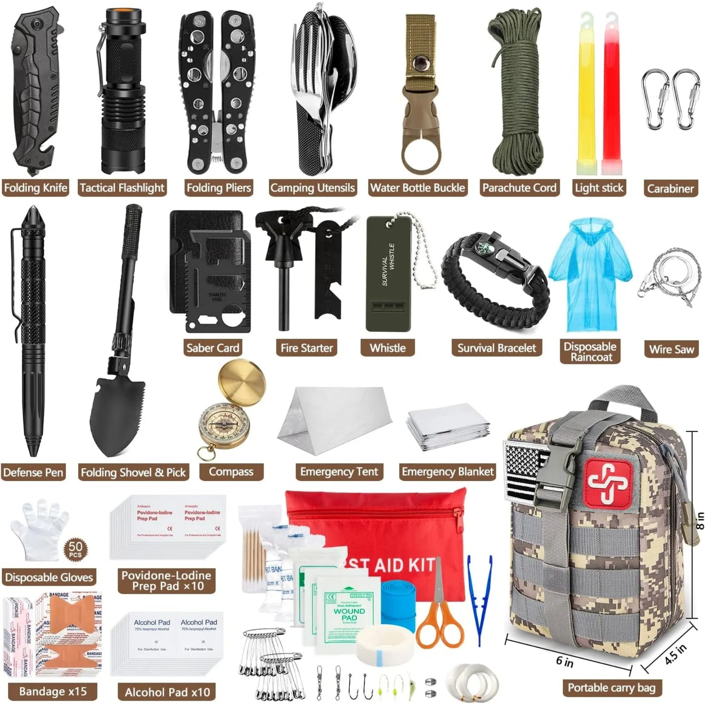 238Pcs Emergency Survival Kit, Professional Survival Gear Tool with Tactical Molle Pouch and Emergency Tent for Earthquake