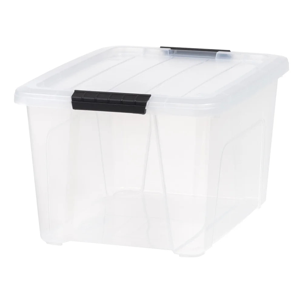 Stackable Plastic Storage Bins with Lids 32 Qt Durable Tote Containers Home Office Organization Clutter Control Ideal Seasonal