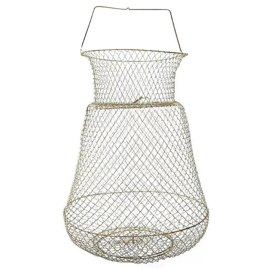 Galvanized Steel Wire Fish Basket Collapsible Fishing Basket Foldable Minnow Bucket Metal Mesh Fish Trap for Outdoor Fishing