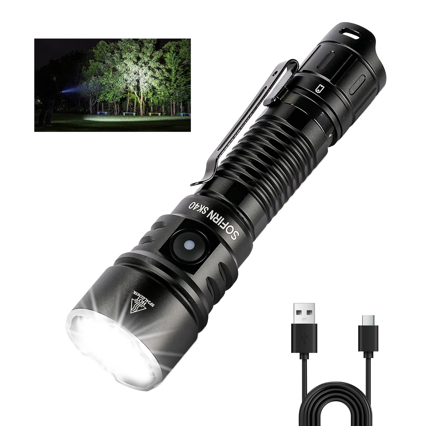 Sofirn SK40 SFT70 LED 3200lm Tactical Flashlight 21700 Rechargeable Powerful Torch 580M Long-Range With Spotlight