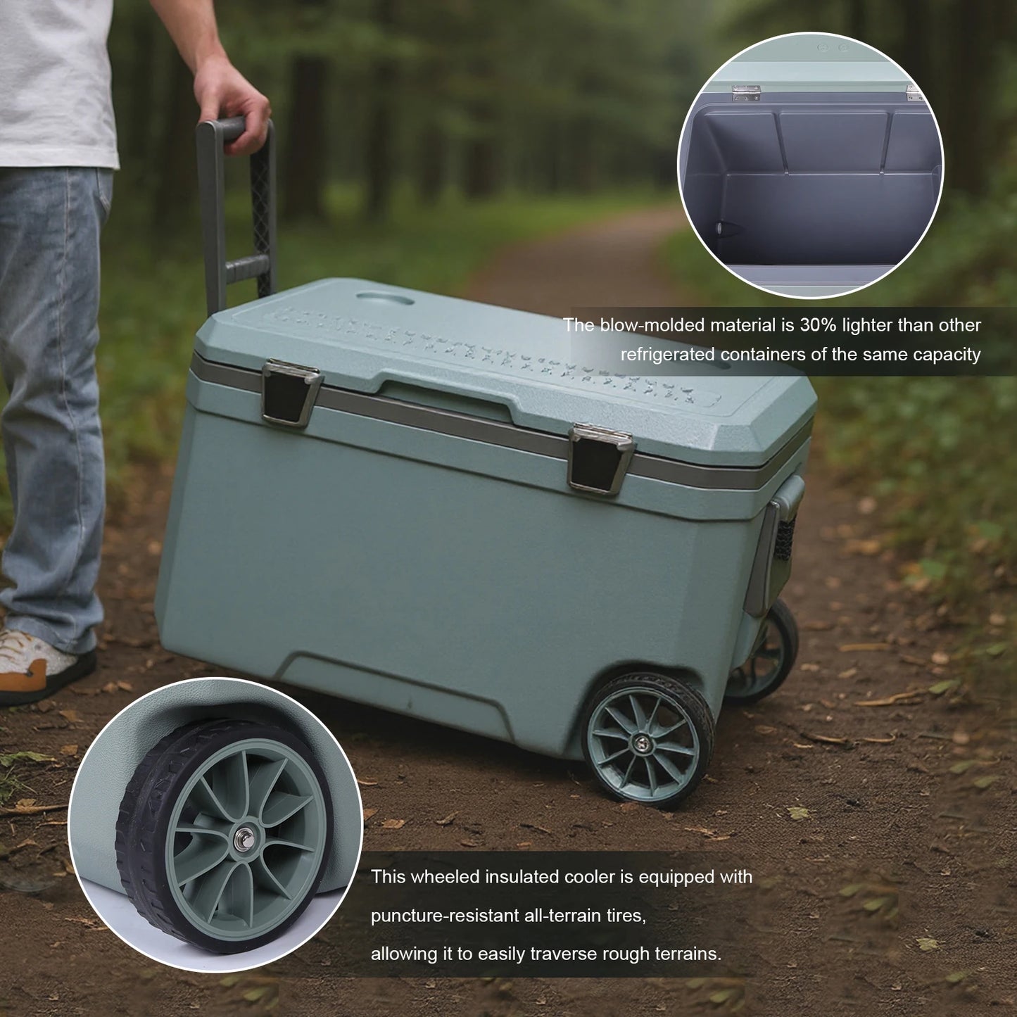 70L Camping Cooler 30 Percent Lighter Than Rotomolded Portable Car Wheel Insulator Plastic Cooler Box for Beach Beverage Camping