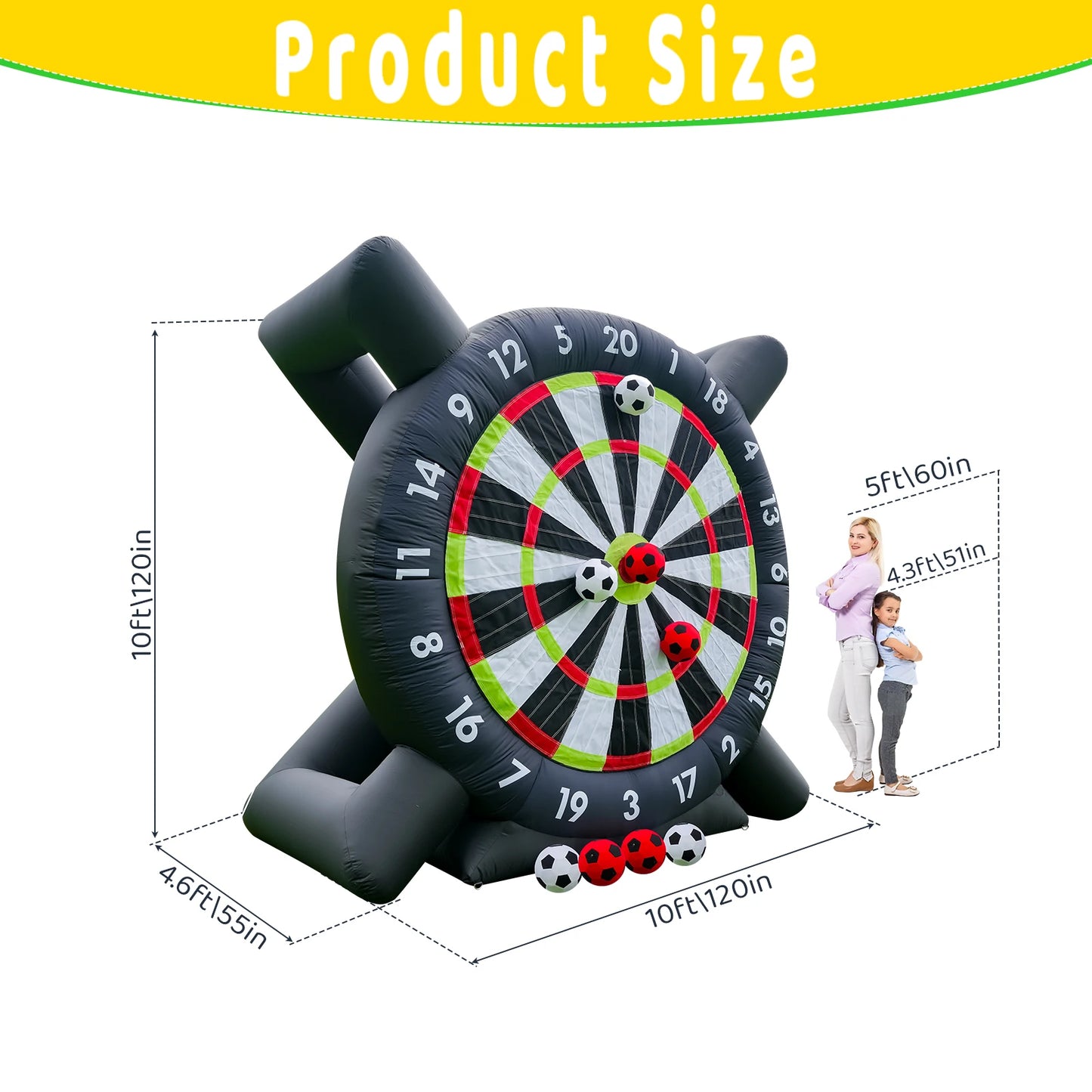 10FT Giant Outdoor Inflatable Soccer Golf Darts Board + 8 Soccer Balls & Blower Football Playground  commercial