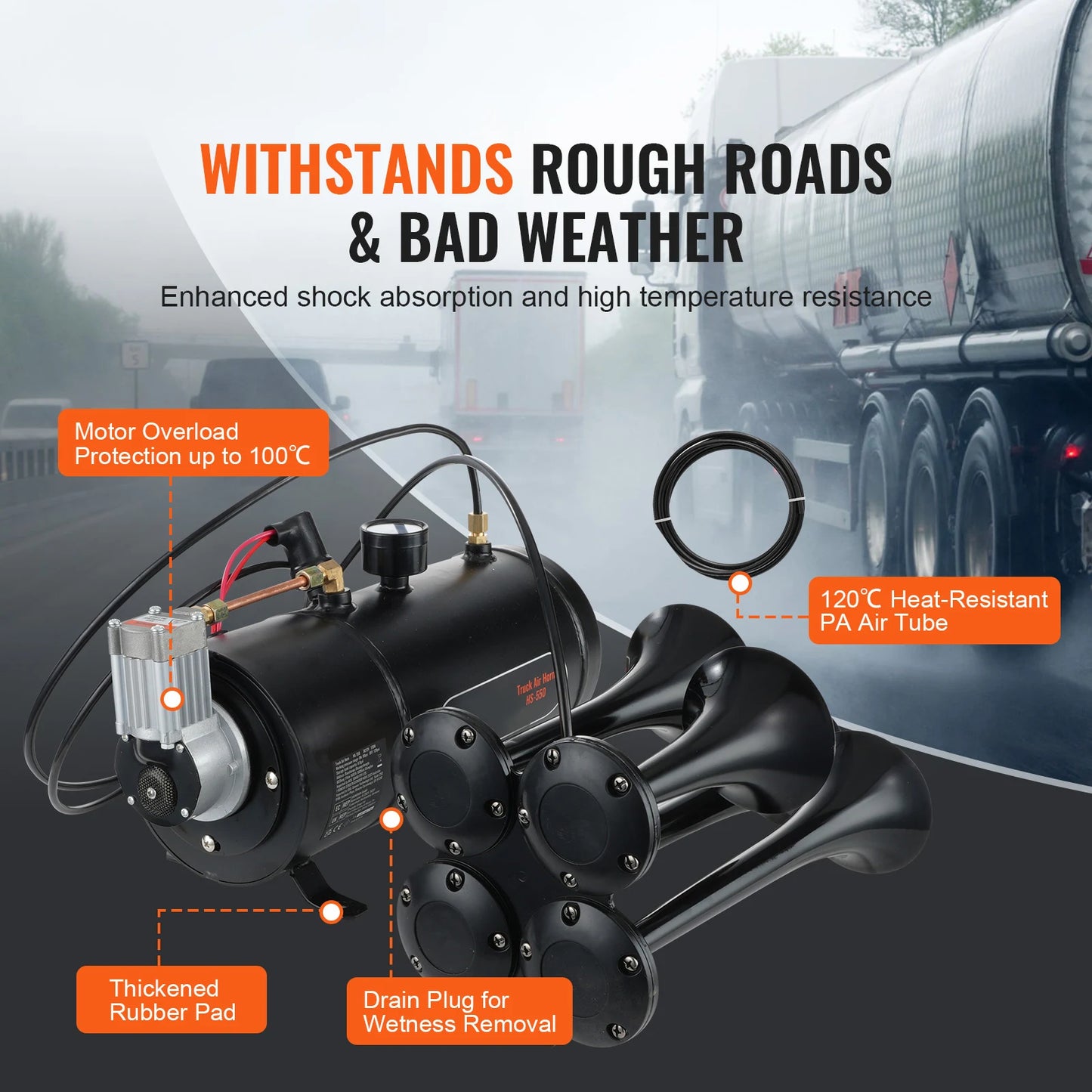 SucceBuy Train Horns Kit 4 Trumpet Air Horn Kit 150dB Train Horns 12V 120psi Air Compressor  for Car Truck Train Van Boat Pickup