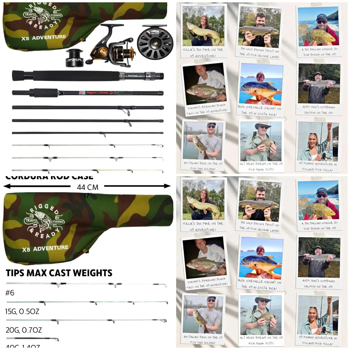 Rigged & X Series™ Travel Fishing Rods. 6 Super Compact Combos and Rods, Multi-Functional, Spinning
