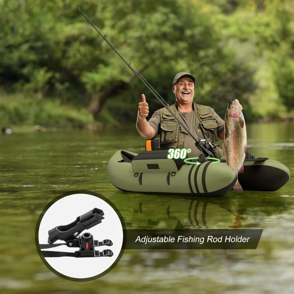 Fishing float tube, 350 lb inflatable fishing boat with paddle, pump, fin, portable backpack belly boat for adult fishing