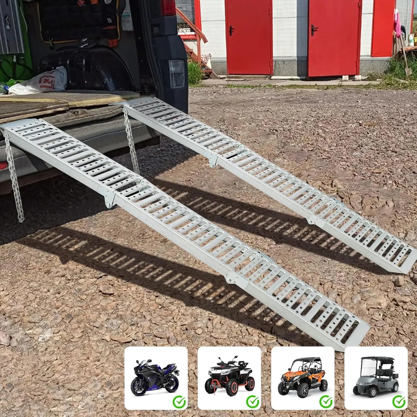 2-Pack Heavy Duty Tri-Fold Steel Loading Ramps for ATVs Motorcycles Pickup Trucks Trailers 1000 lbs Capacity 72" x 9" Non-Slip