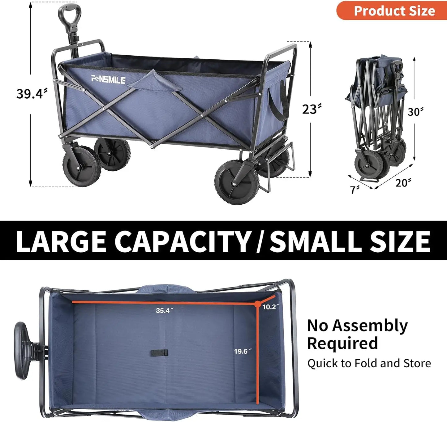 Folding heavy duty station wagon easily carries camping equipment beach chairs garden tools and deep sea military blue