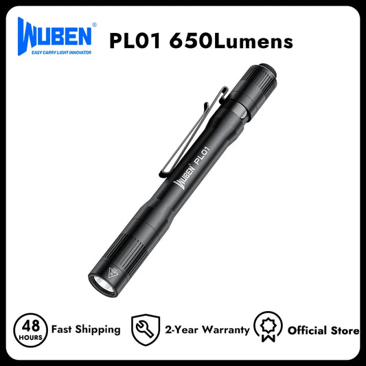 WUBEN PL01 Pen Light, 650 Lumens Pocket EDC Flashlight Rechargeable, IP68 waterproof, Compatible 2 AAA Battery for Home, Outdoor