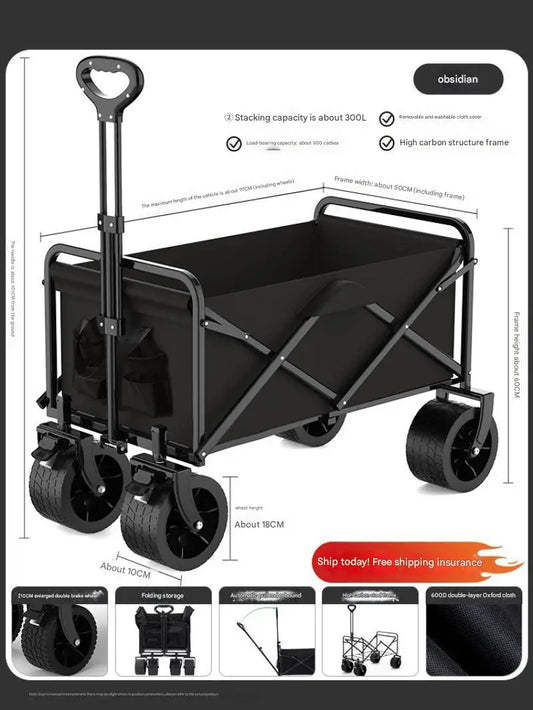 Foldable Multi-Function Beach Cart Heavy Duty Large Capacity Folding Cart Outdoor Trolley Portable Camper