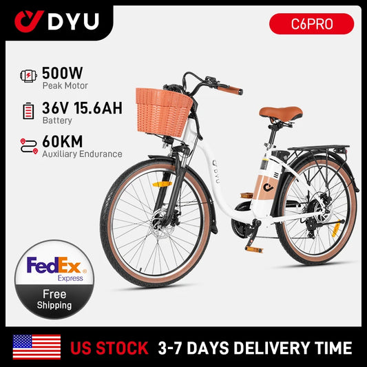 DYU C6pro Electric Bicycle Peak 500W Motor 36V15.6AH Lithium Battery Electric Bike  26 Inch city E-bike