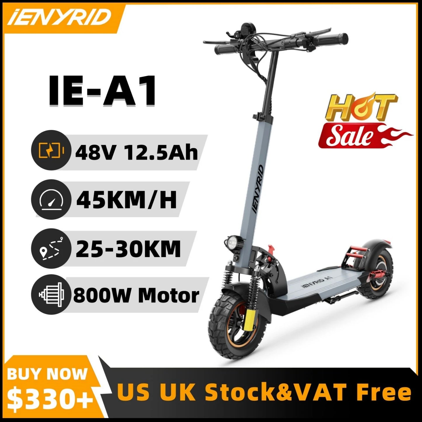 IENYRID iE-A1 Foldable Electric Scooter Peak 800W Motor 48V/12.5 AH E-Scooter Max Speed 45KM Per Hour Max Range 20-30KM Scooter