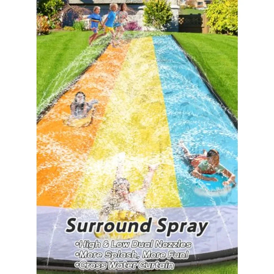 Slip and Water SlipWater Slide for Backyard 22ft3 Lane Color-BlockSurrounding Sprinkler Summer Toys for Outdoor with 3 Bodyboar