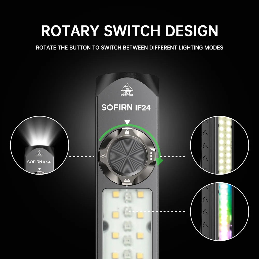 Sofirn IF24 RGB Light SST40 2000lm Powerful LED Flashlight 5V 2A 18650 USB C Rechargeable Torch IP66 Waterproof with Magnetic