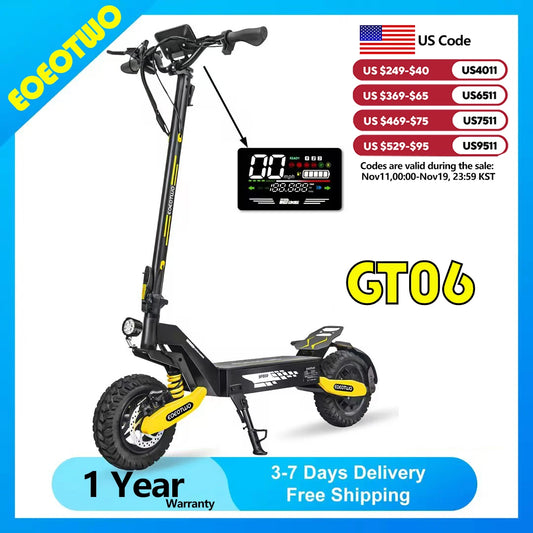 EOEOTWO GT06 Electric Scooter Adults 1200W Motor 48V13/23AH Lithium Battery 28MPH E Scooters Dual Suspensions + 1 Year Warranty