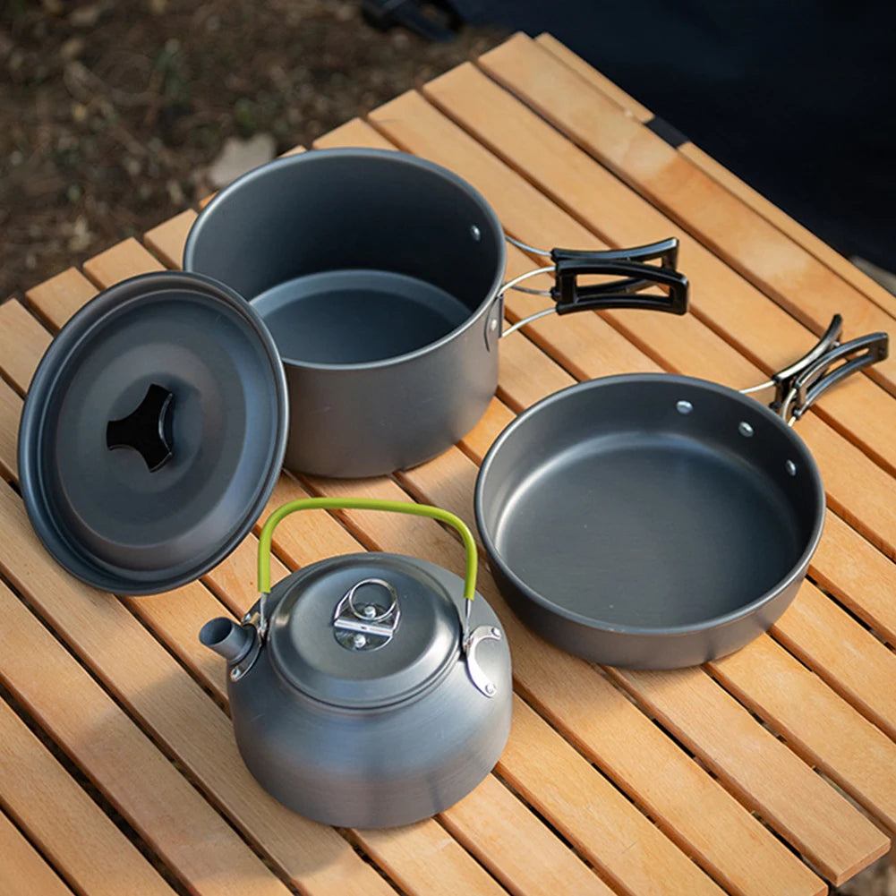 3PCS Outdoor Camping Pot Set 2-3 Person Outdoor Cookset Cooking Kit with Mesh Bag for Camping Backpacking Outdoor Cooking Picnic
