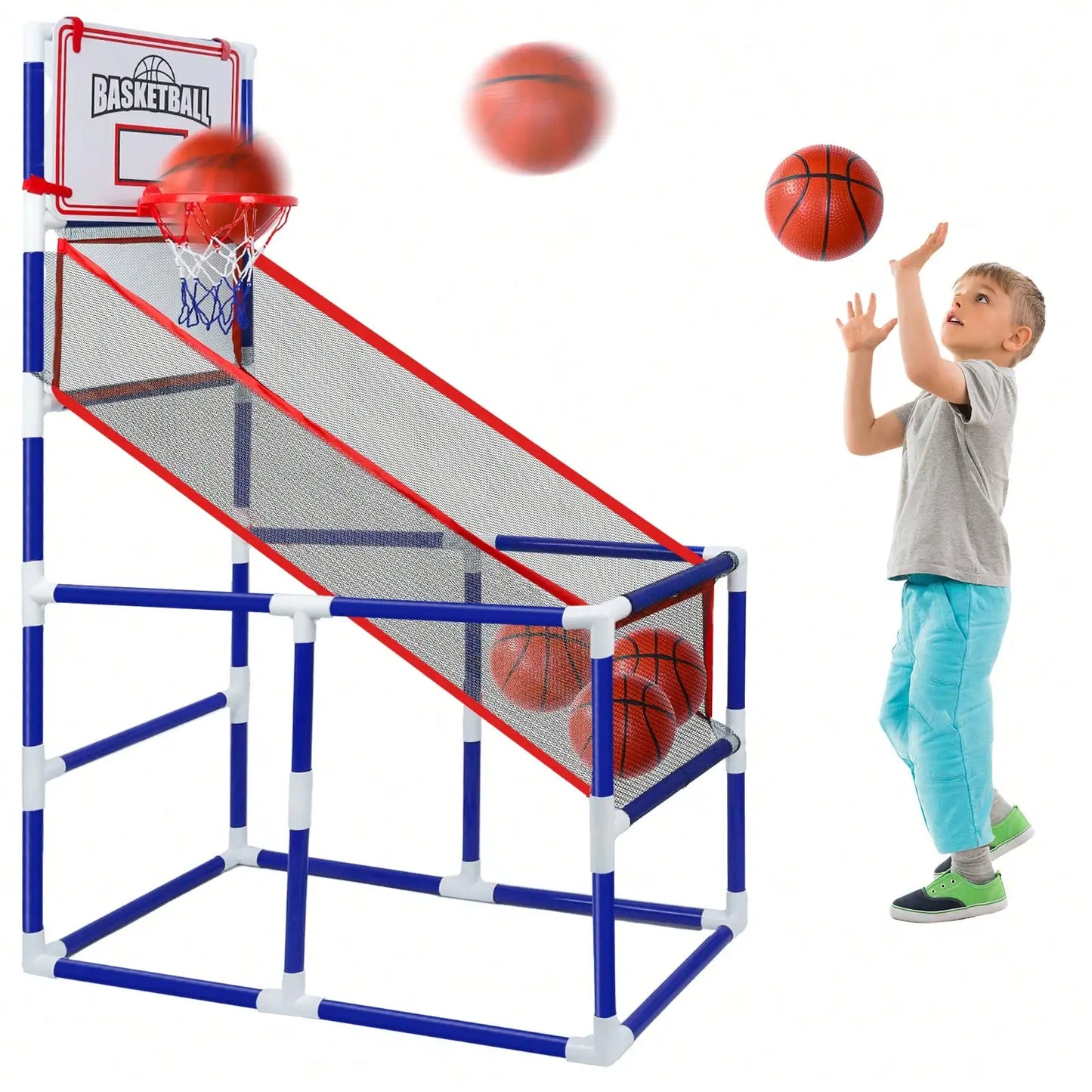 Kids Basketball Game Set With 4 Balls, Adjustable Toy Game Sport With Storage For 3 To 6 Years Old, Kids Basketball Hoop