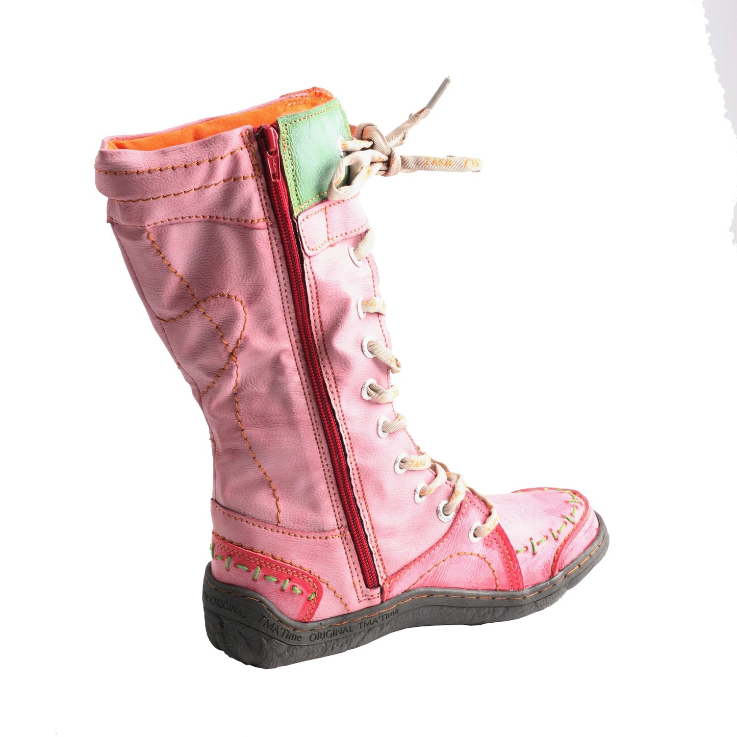 TMA EYES Long Warm Leather Women's Boots In Winter With Solid Color Hand Stitching