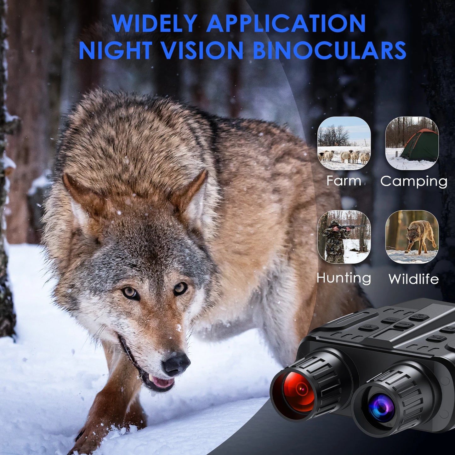 Night Vision Binoculars 4X Digital Zoom 7 Levels Infrared Goggles 2.3" Screen Telescope 300 Meters For Hunting Camping Boating