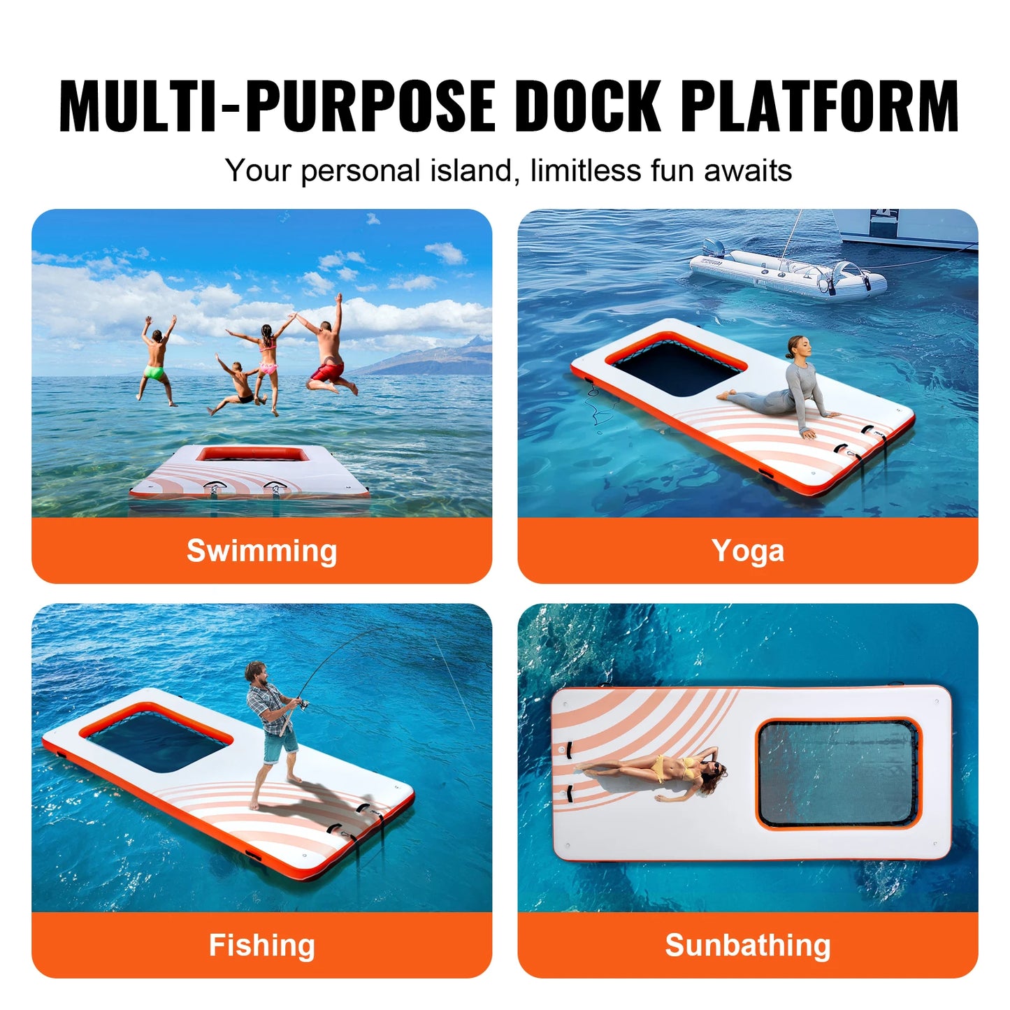 SucceBuy Inflatable Floating Dock  Inflatable Dock Platform Non-Slip Water Floating Dock Mat with Portable Carrying Bag