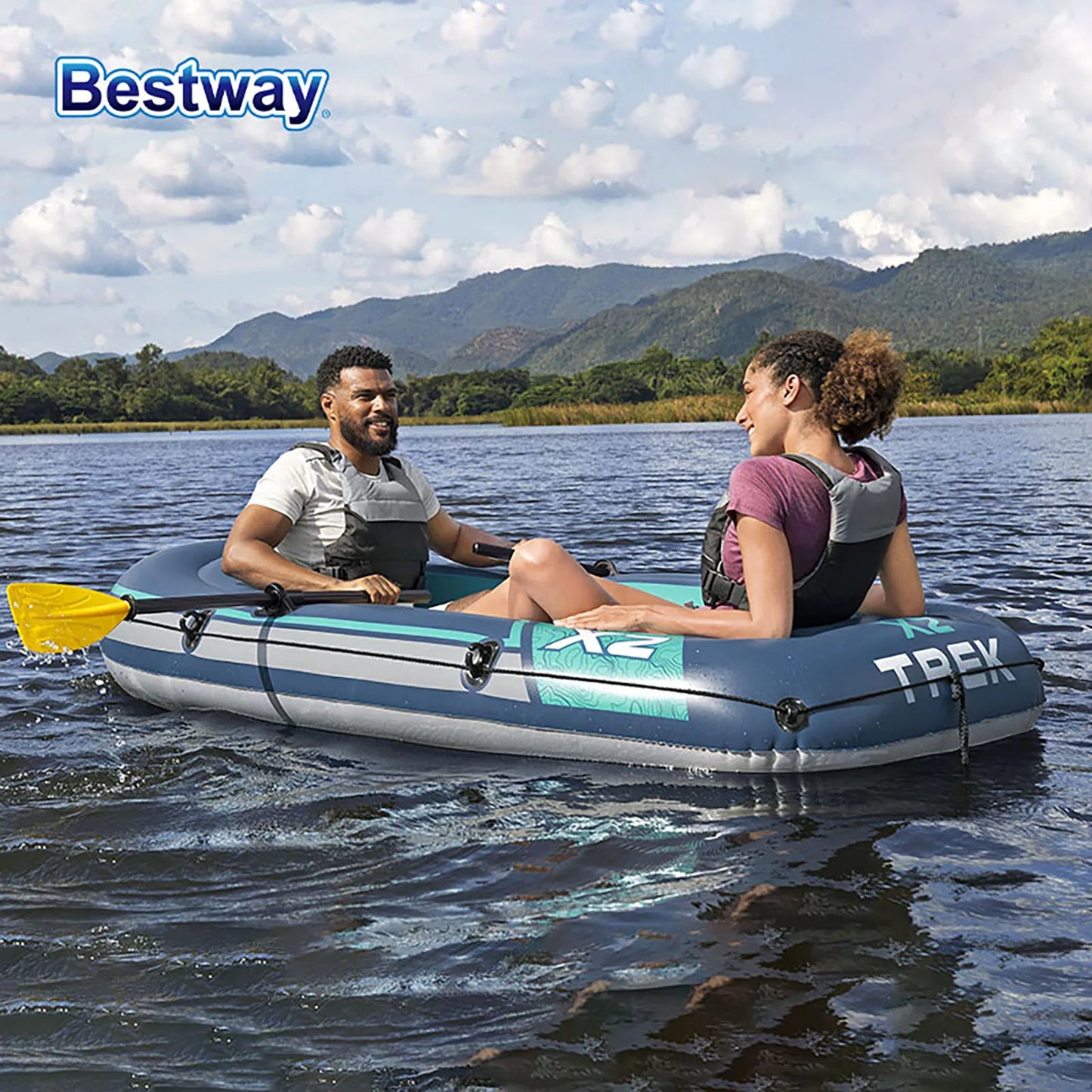 Bestway 61153 2 Person Inflatable Kayak - Durable PVC Material, Large Adventure Boat, Kit Format, Highly Buoyant and Stable