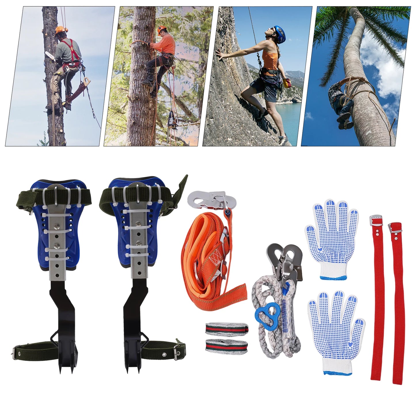 Tree Climbing Spikes Set for Tree Work Adjustable Tree Climbing Gear Set Climbing Spike Tree Climbing Tool with Safety Belt&Rope