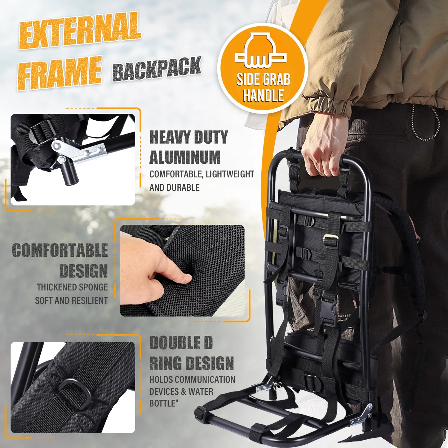 Camping Backpack External Frame Heavy Carrying Backpack Frame Portable Foldable Hunting Carrier Bag Holder For Camping Hiking