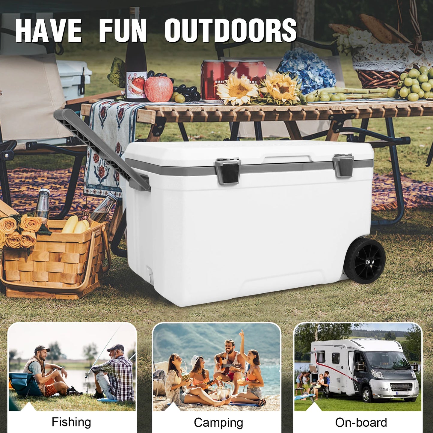 70L Camping Cooler 30 Percent Lighter Than Rotomolded Portable Car Wheel Insulator Plastic Cooler Box for Beach Beverage Camping