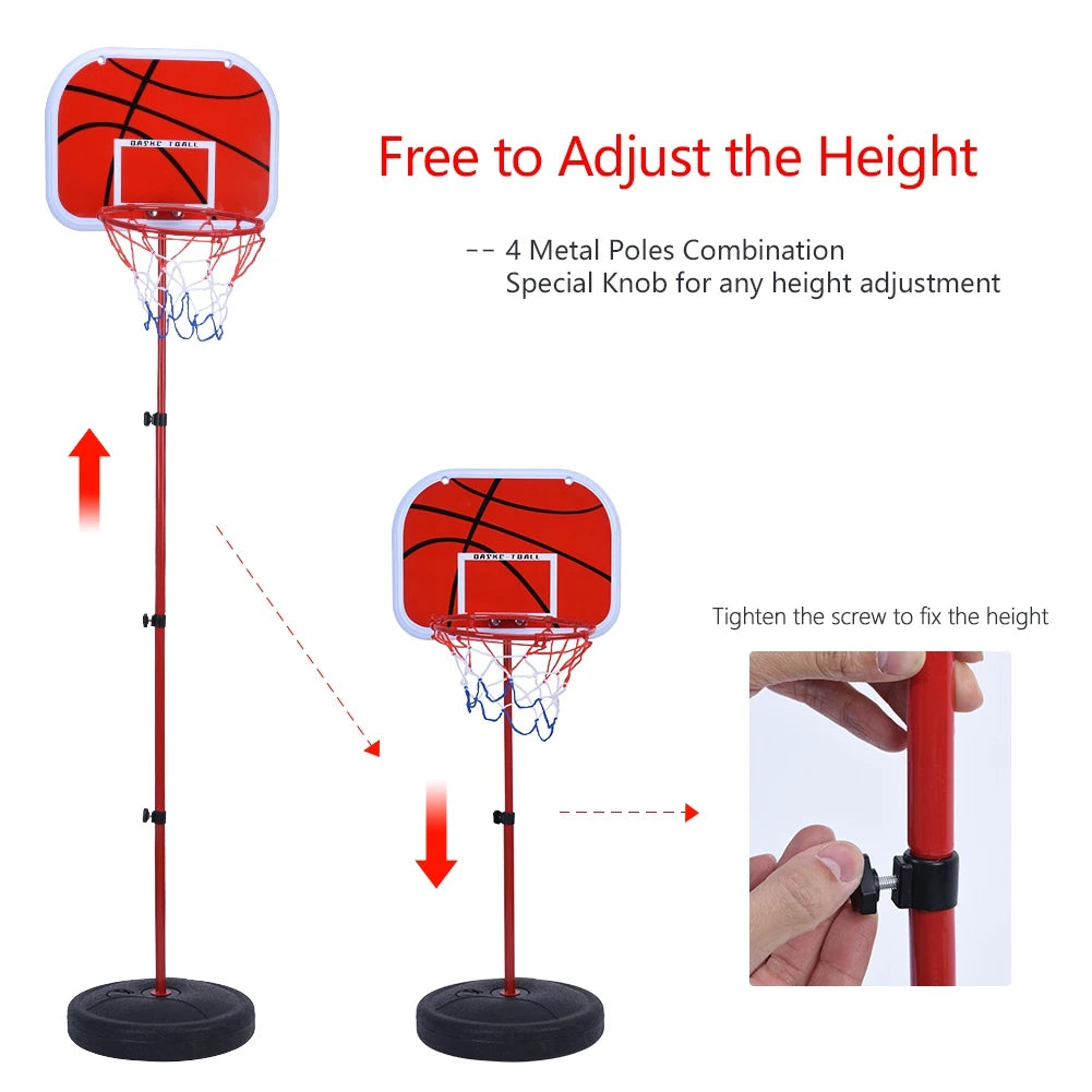 Basketball Stand System with Deflated Ball 63cm to 150cm Height Adjustable Basketball System Hoop Backboard Net Kit for Children