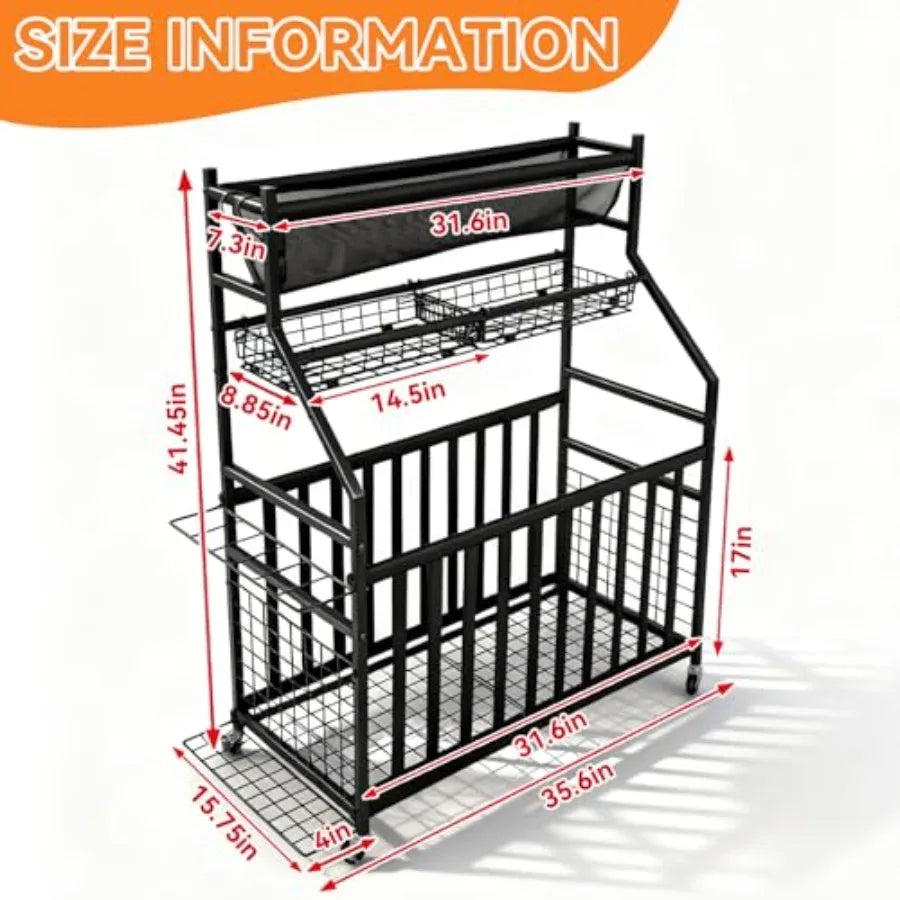Sports Equipment Garage OrganizerSports Ball Organizer with Basket Hooks and Wheels Ball Storage Rack for Football Basketball S