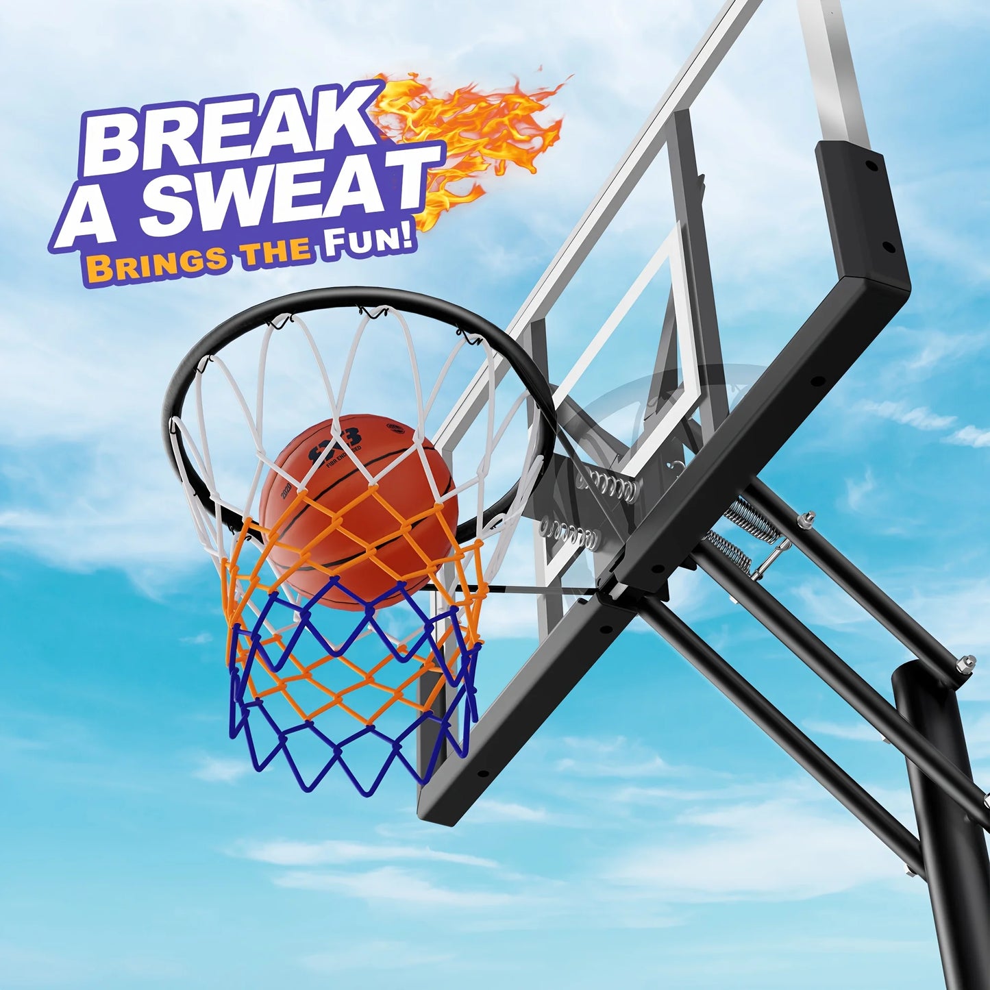 44 In. Stretch Portable Basketball Hoop & Goal With Quickly Height Adjusted 7.6 - 10 Ft. For Outdoor Indoor Court