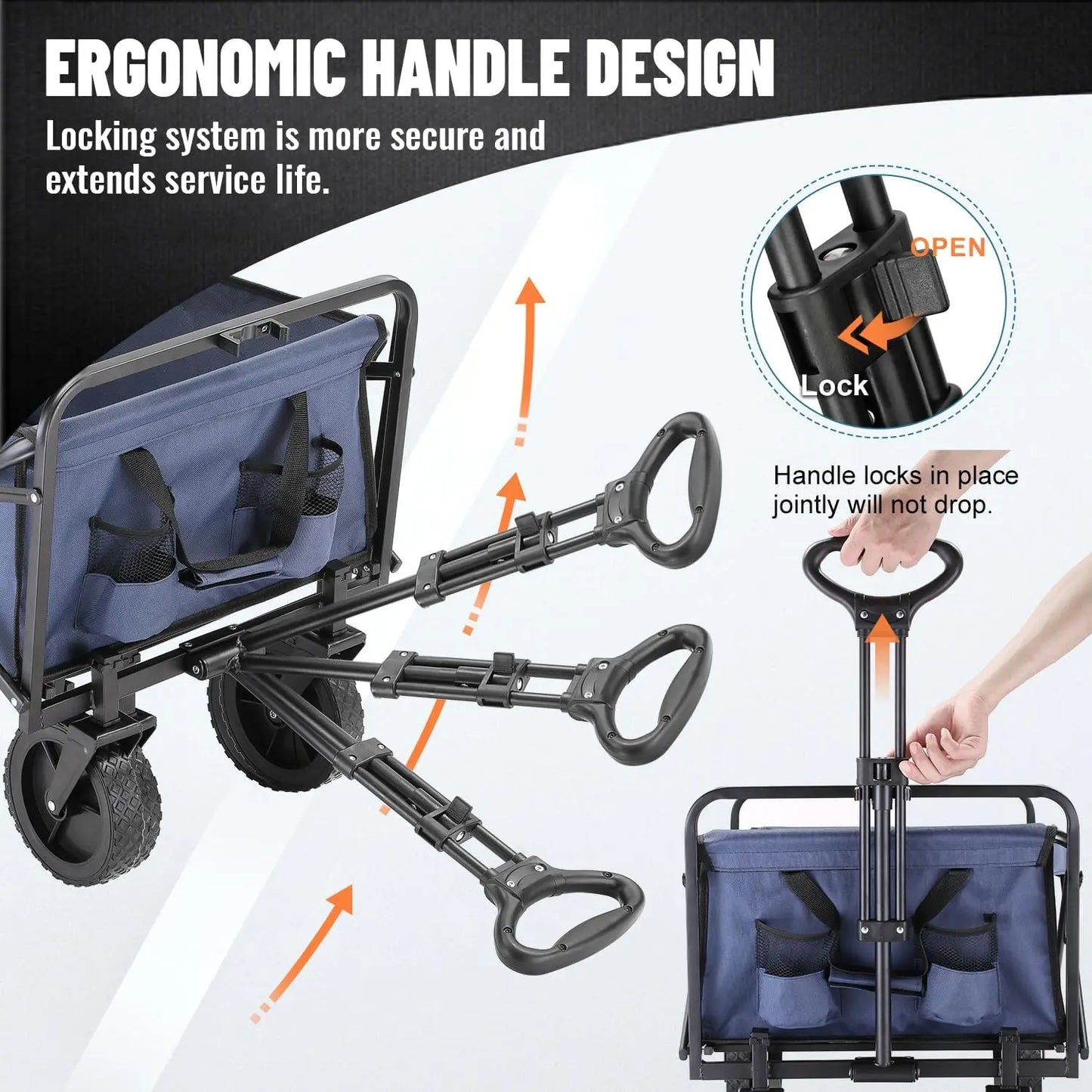 Folding heavy duty station wagon easily carries camping equipment beach chairs garden tools and deep sea military blue