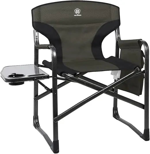 Lightweight Folding Directors Chairs Outdoor, Aluminum Camping Chair with Side Table and Storage Pouch, Heavy Duty Supports 350