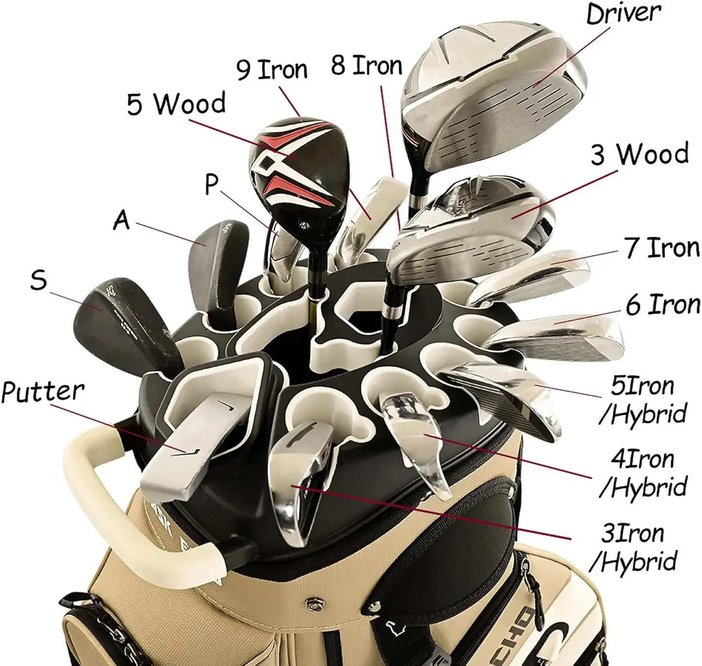2024 T-Lock Golf Cart Bag with 14 Way Organizer Divider Top, Premium Cart Bag with Handles and Rain Cover, for Men