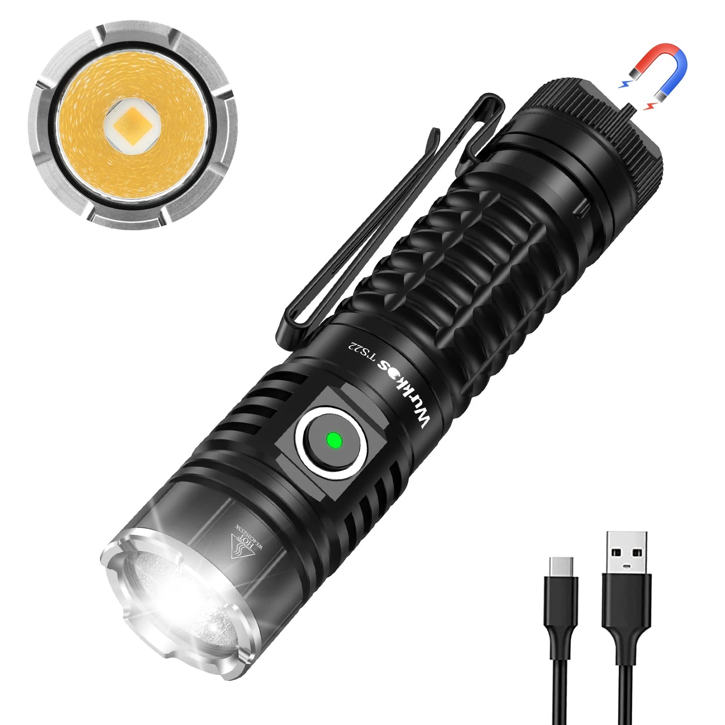 Wurkkos TS22 Rechargeable 21700 LED Flashlight XHP70.2 Powerful Max 4500LM IP68 with Magnet Tail & Reverse Charging for Hiking