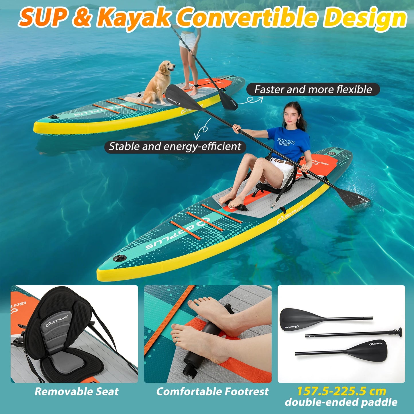 11' Inflatable Stand Up Paddle Board for Adults w/ Kayak Seat Leash Hand Pump