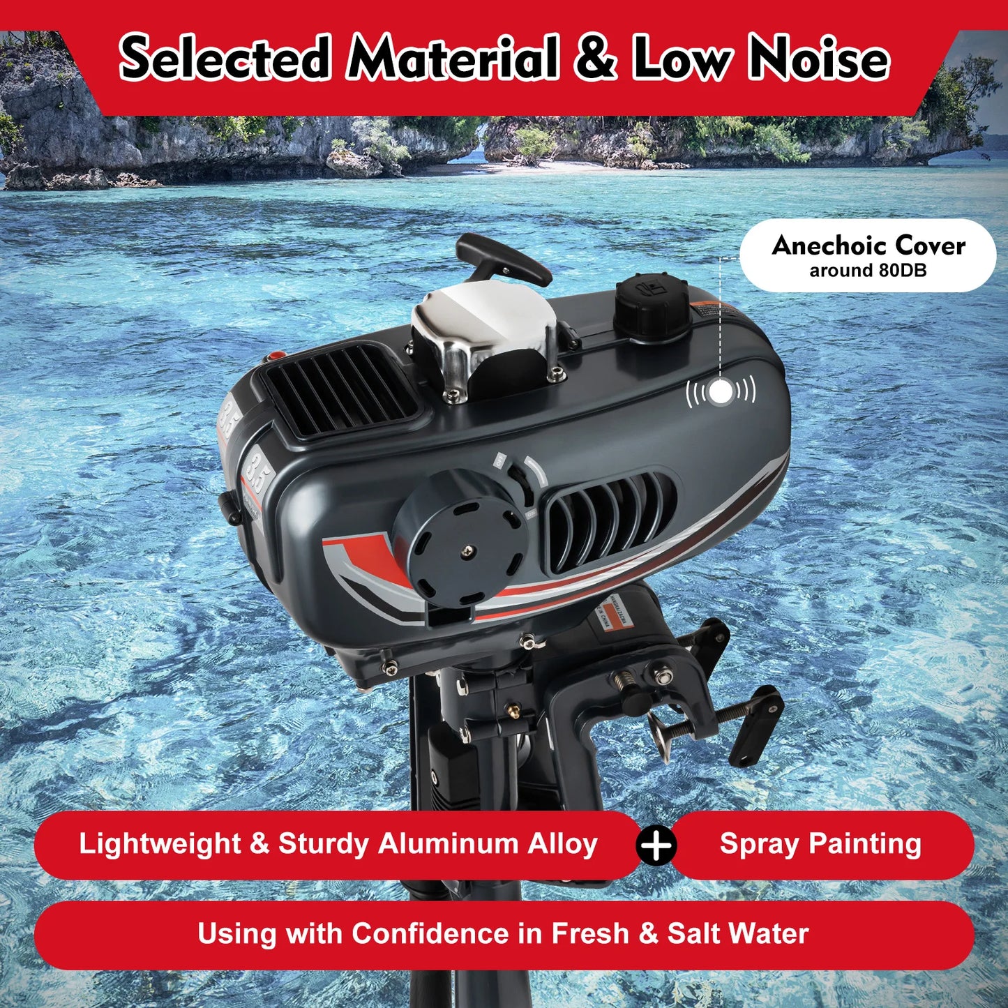 gasoline outboard motor 3.5hp Power 5000rpm Speed 1.3L Tank 35:1 Fuel Ratio Suitable for Fishing Boats Speedboats Small Boats