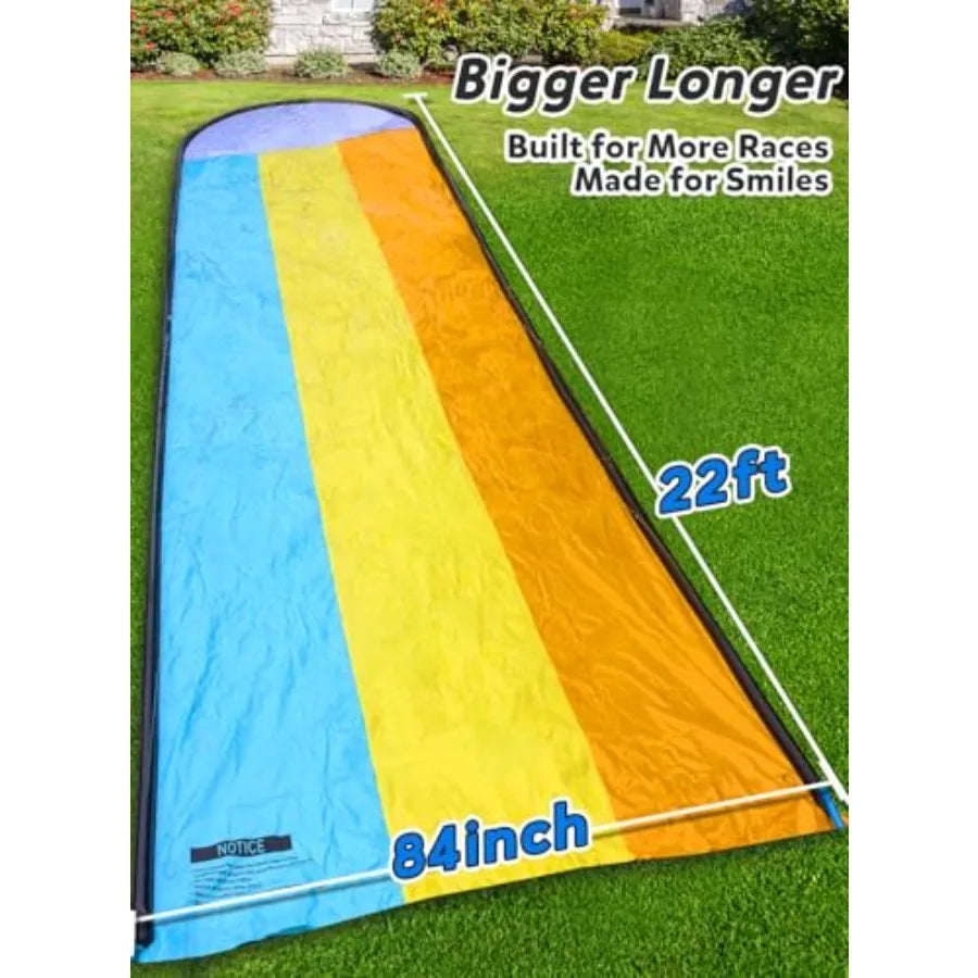 Slip and Water SlipWater Slide for Backyard 22ft3 Lane Color-BlockSurrounding Sprinkler Summer Toys for Outdoor with 3 Bodyboar